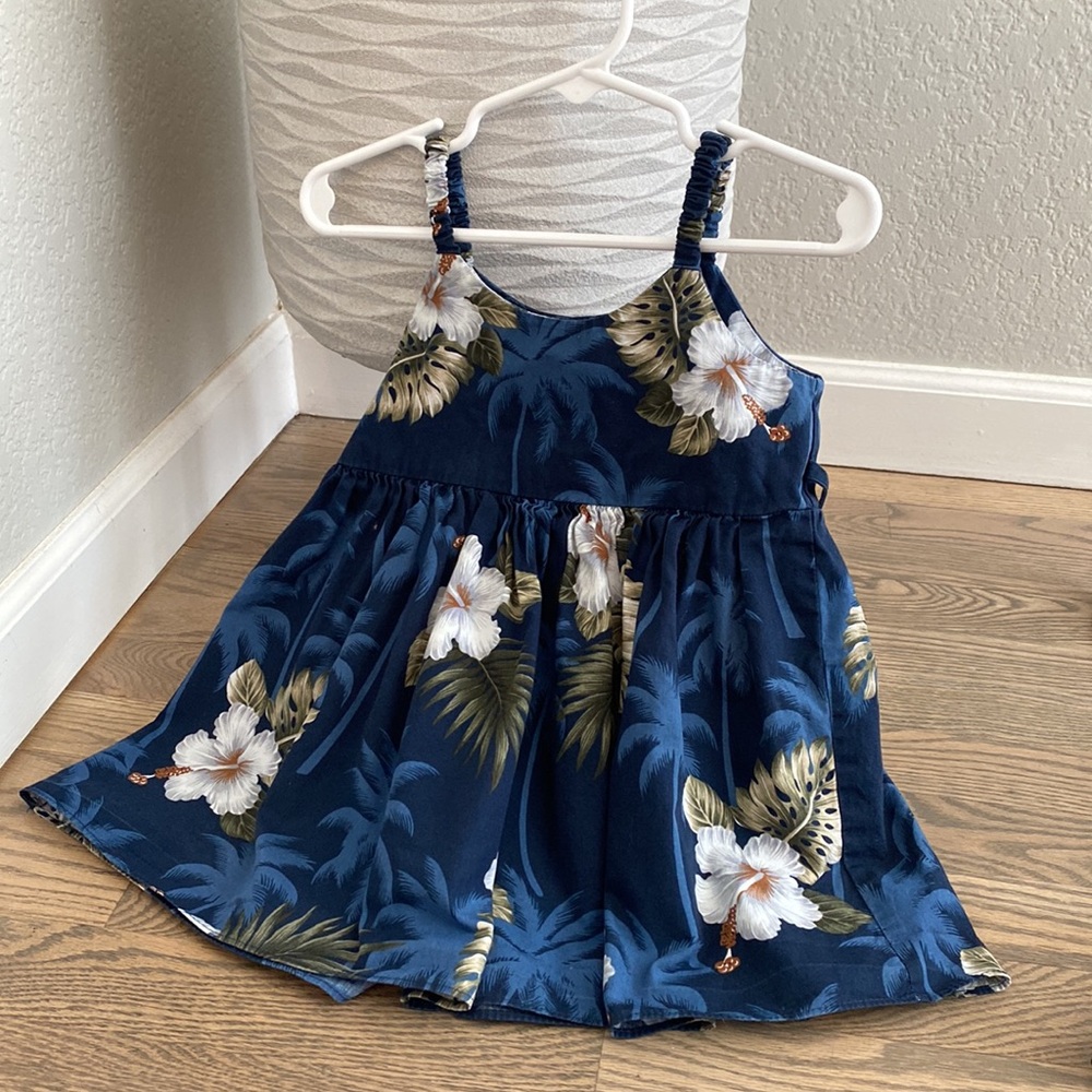 Pacific Legend Apparel Hawaiian Dress 12m Girls Hibuscus Floral Blue White